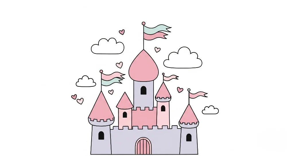 Papel de parede crianç | Castelo de fadas em tons pastel