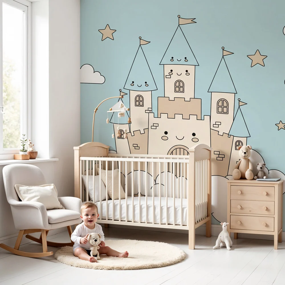 Papel de parede crianç | Castelo feliz nas nuvens