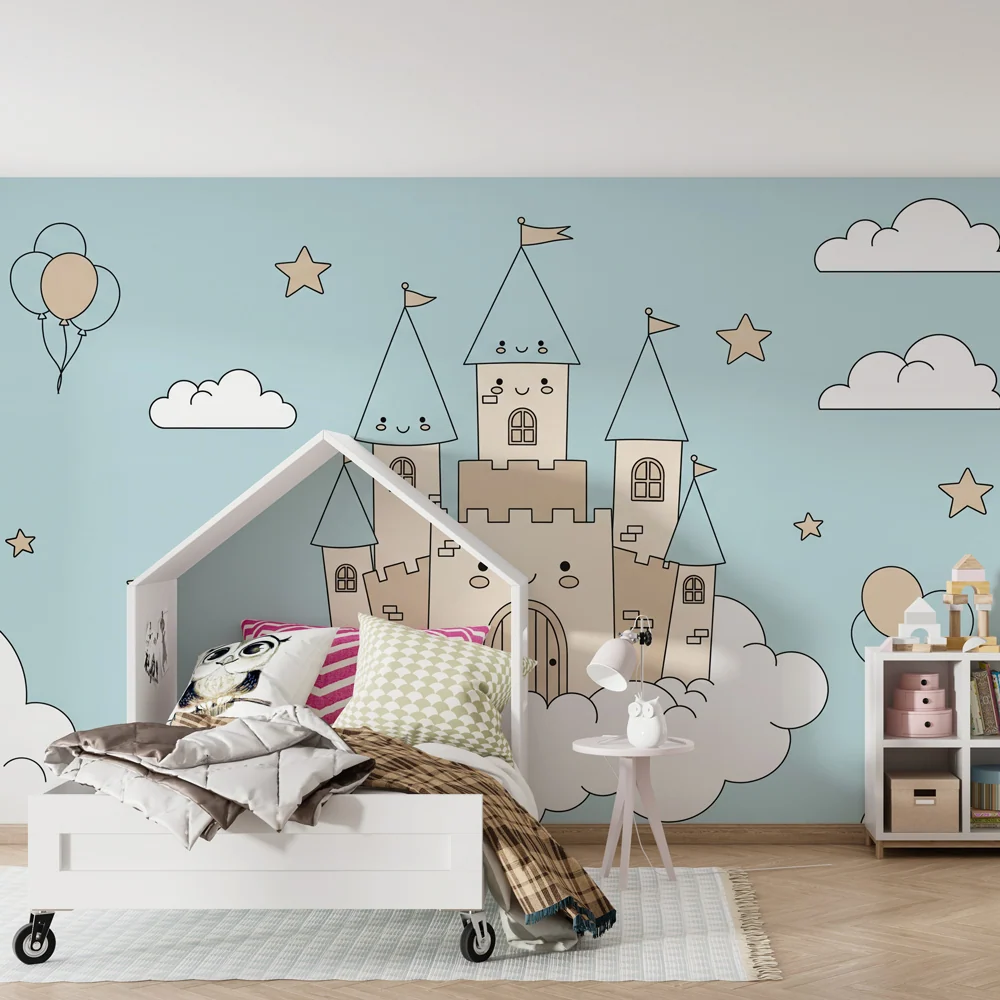 Papel de parede crianç | Castelo feliz nas nuvens