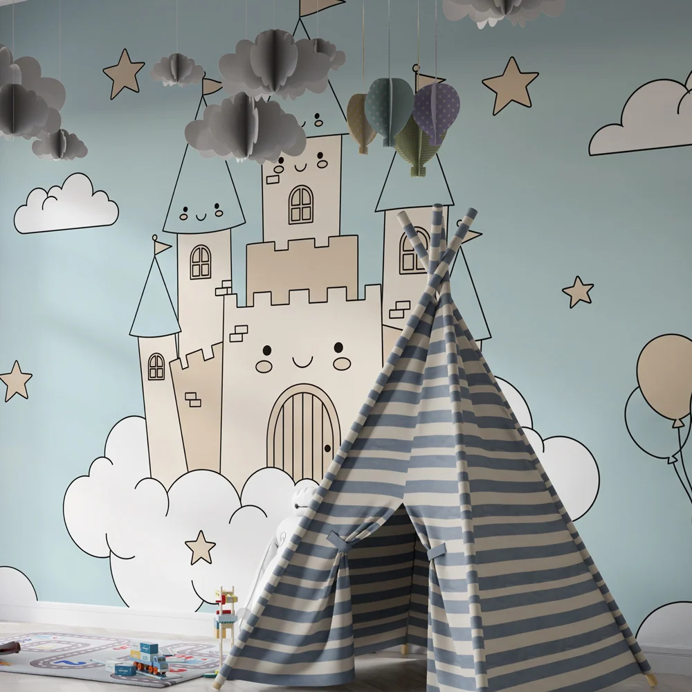 Papel de parede crianç | Castelo feliz nas nuvens