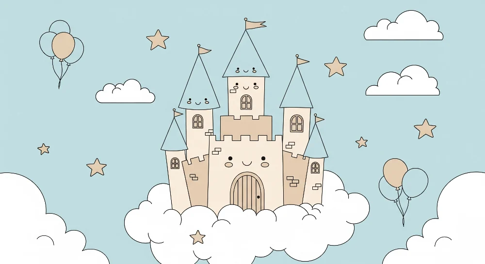 Papel de parede crianç | Castelo feliz nas nuvens