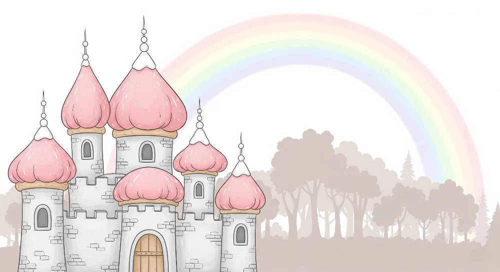 Papel de parede crianç | Castelo mágico e arco-íris