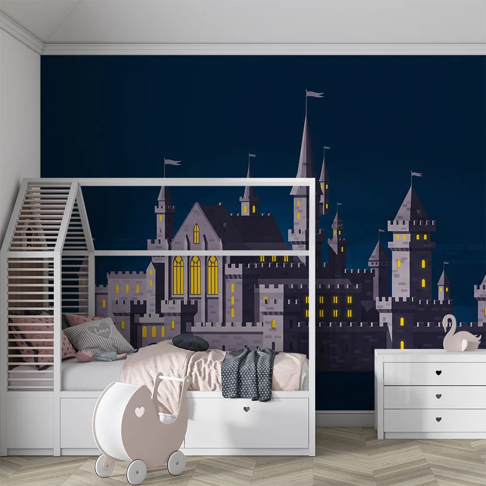 Papel de parede crianç | Castelo mágico iluminado à noite