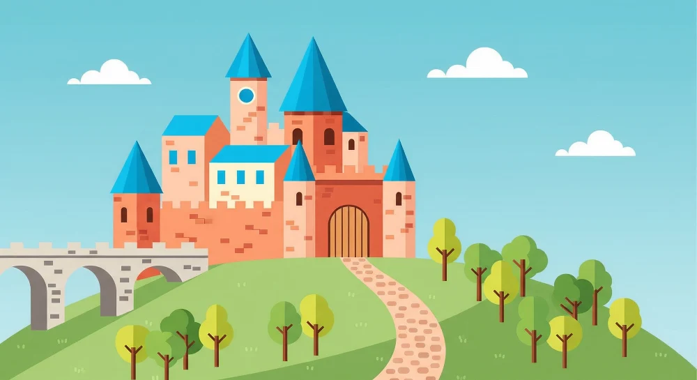 Papel de parede crianç | Castelo mágico numa colina verdejante