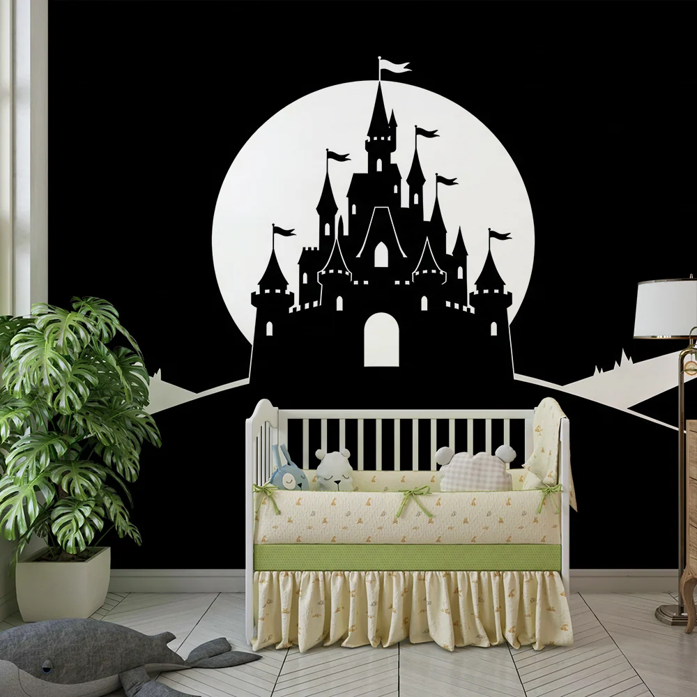 Papel de parede crianç | Castelo mágico em preto e branco