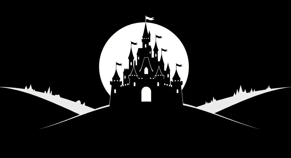 Papel de parede crianç | Castelo mágico em preto e branco