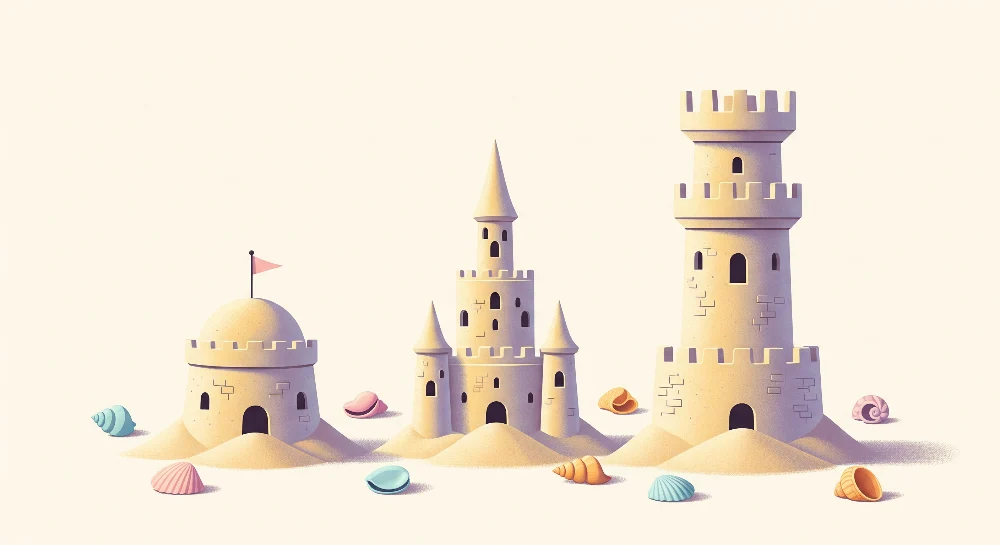 Papel de parede crianç | Castelos de areia e conchas coloridas em fundo suave