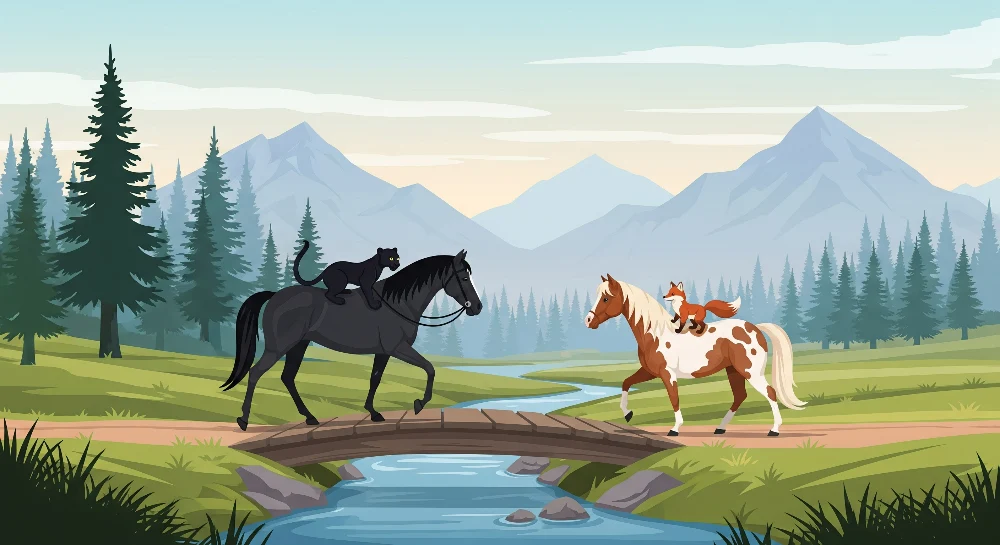 Papel de parede crianç | Cavalos e animais num cenário natural