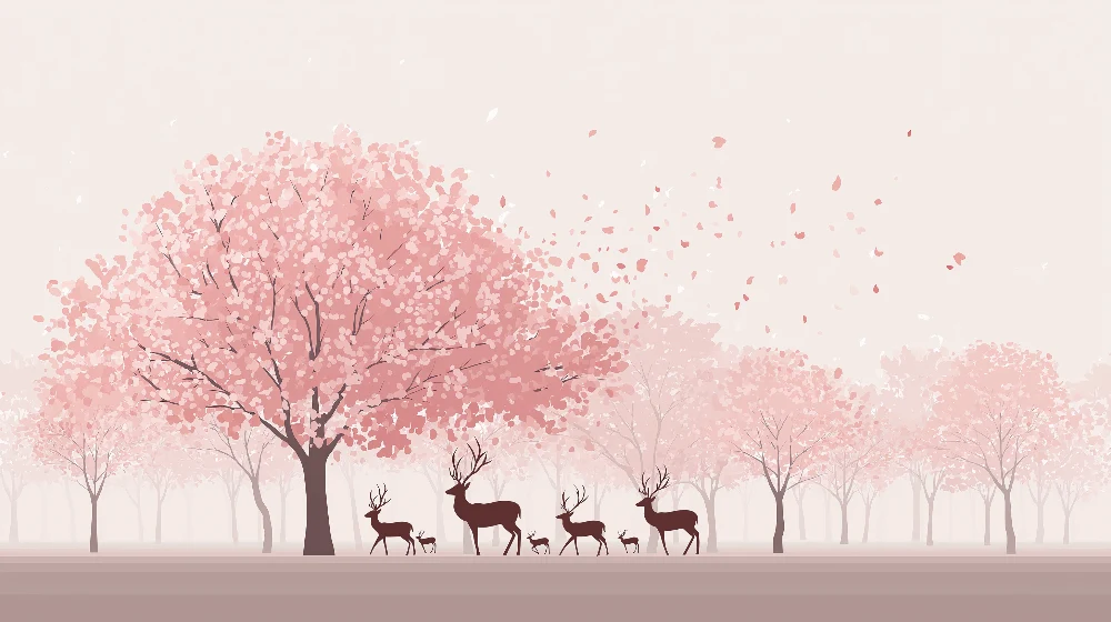 Papel de parede crianç | Cervos majestosos sob as cerejeiras em flor