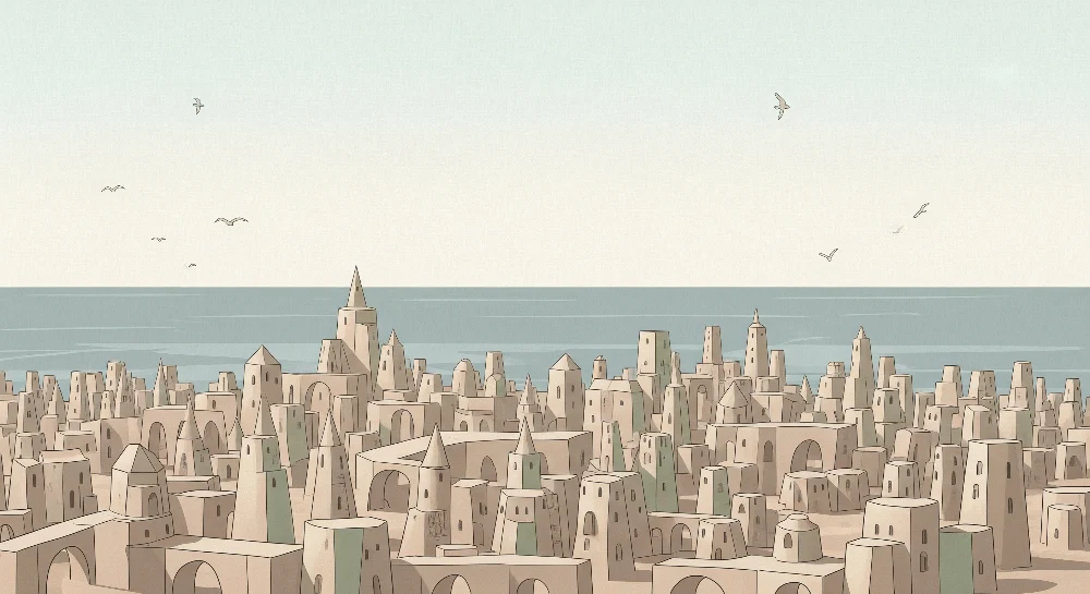 Papel de parede crianç | Cidade imaginária à beira-mar