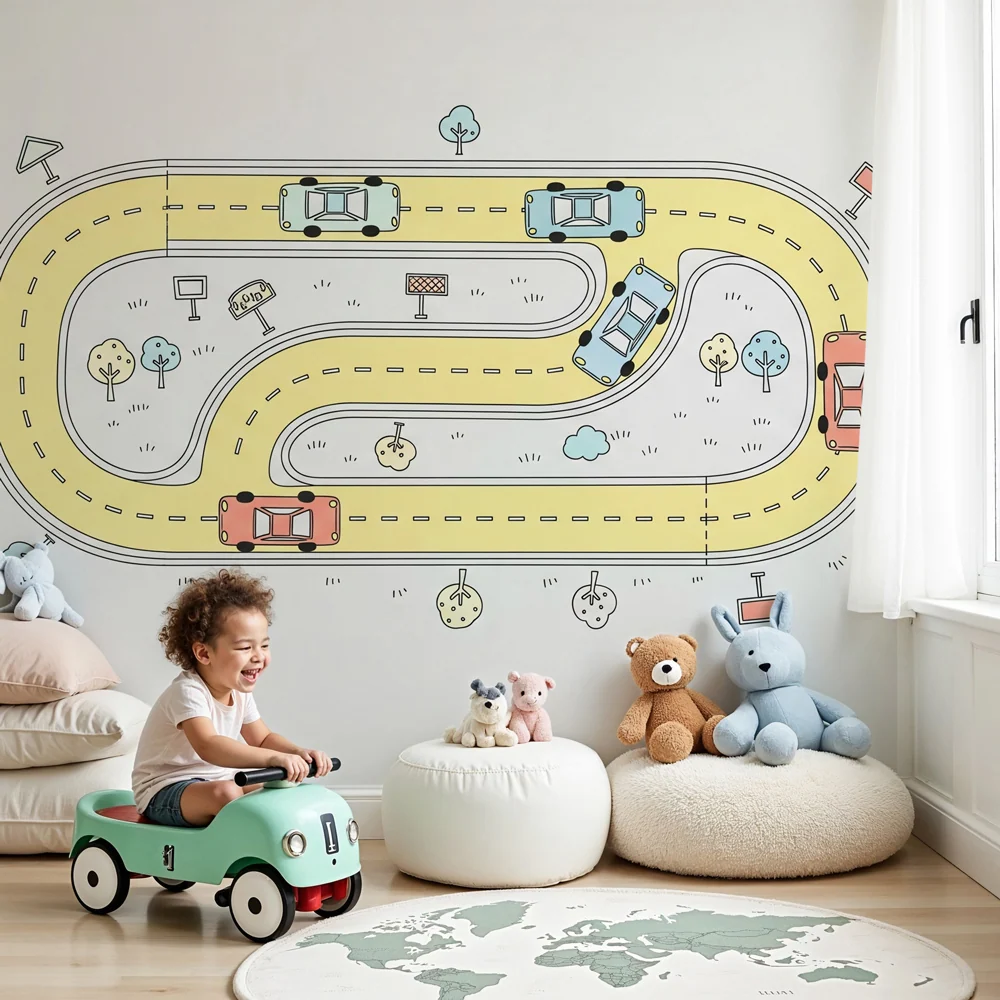 Papel de parede crianç | Circuito de carros animado