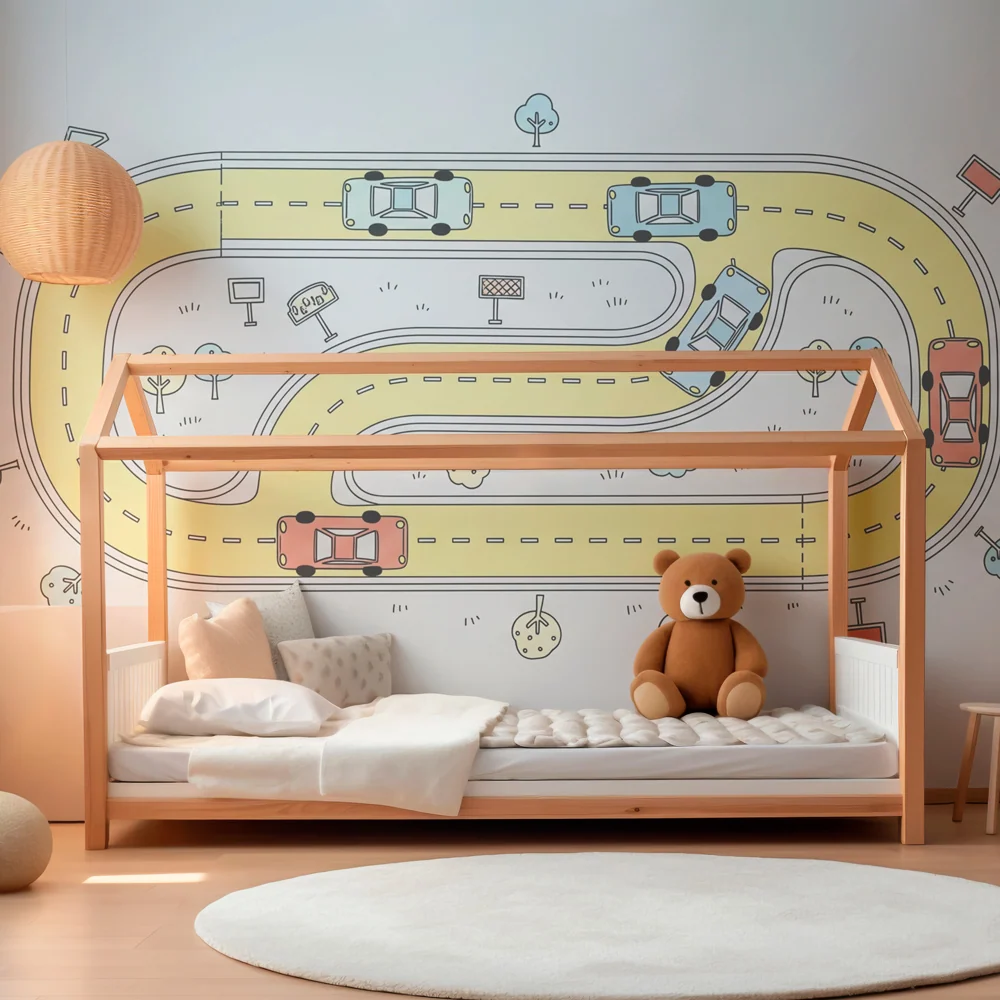 Papel de parede crianç | Circuito de carros animado