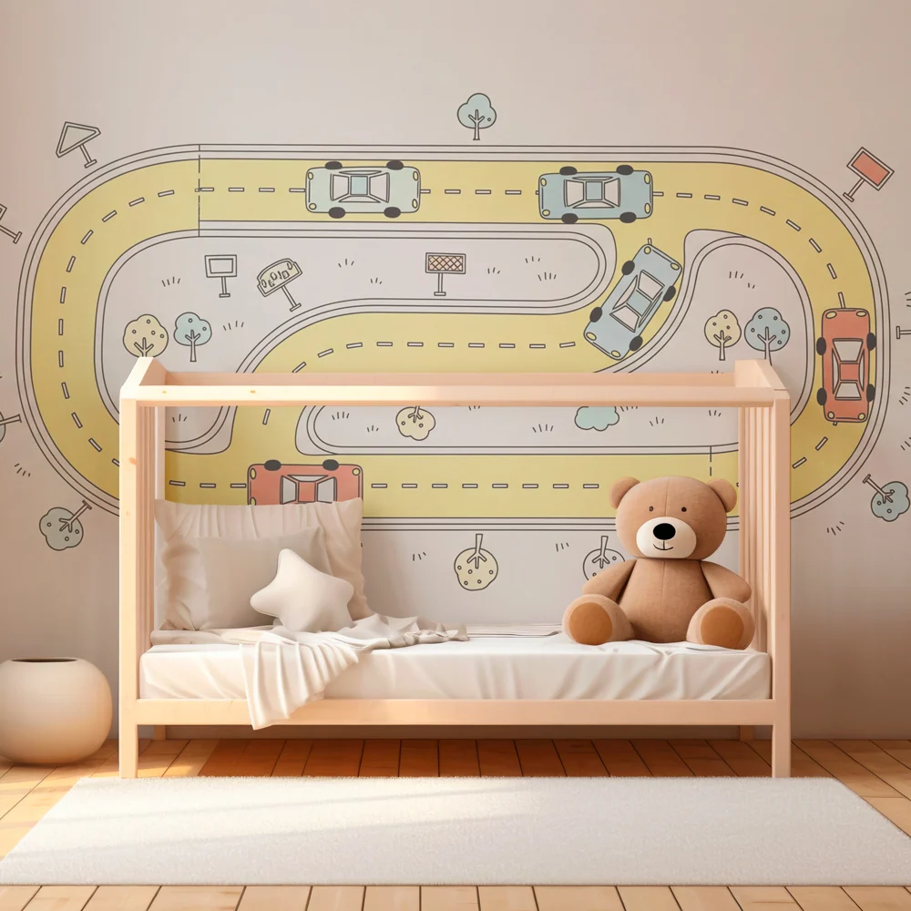 Papel de parede crianç | Circuito de carros animado