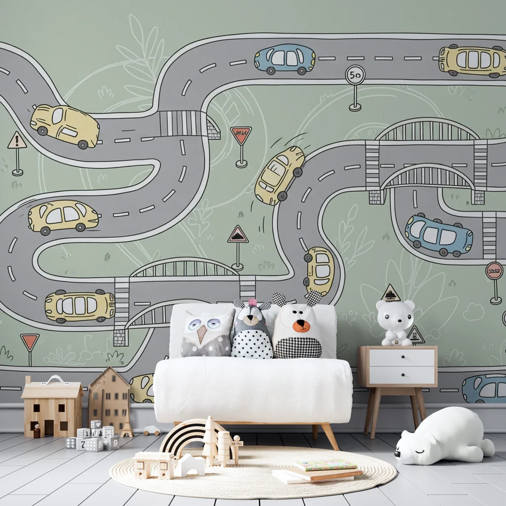 Papel de parede crianç | Circuitos de carros divertidos
