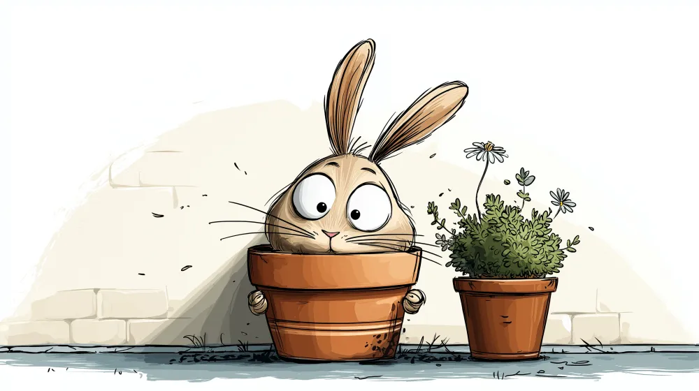 Papel de parede crianç | Coelho curioso em um vaso de flores