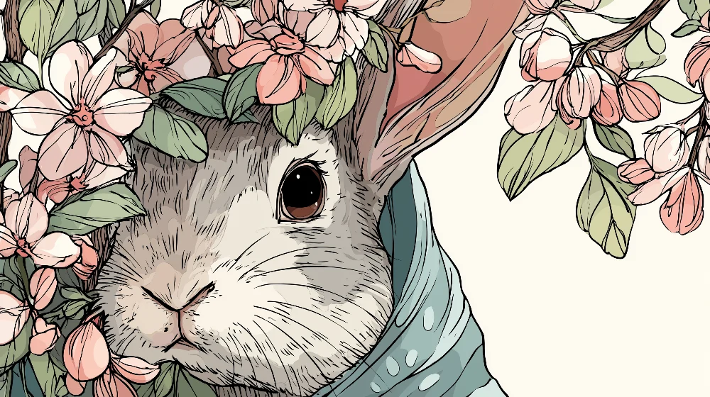 Papel de parede crianç | Coelho no meio das flores