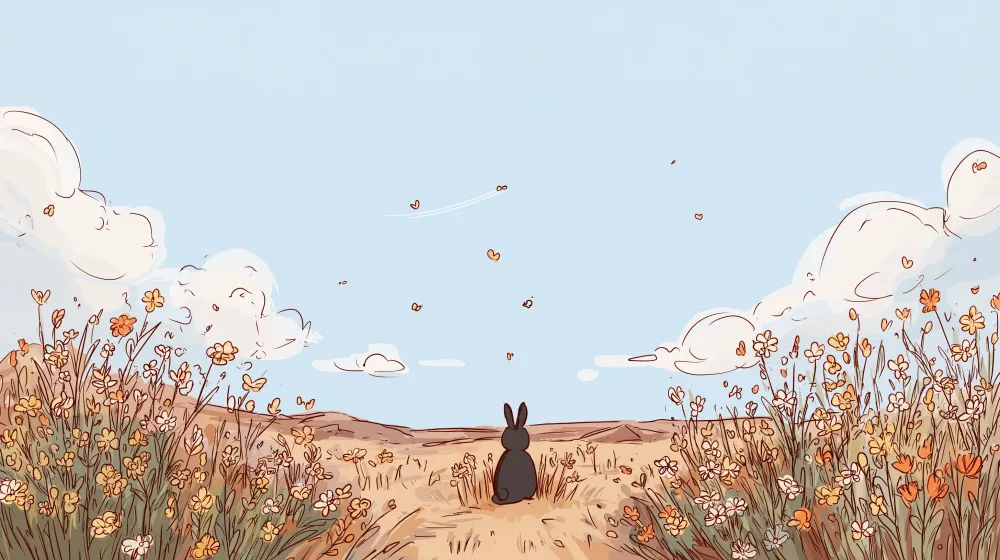 Papel de parede crianç | Um coelho num campo florido