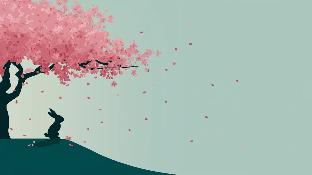 Papel de parede crianç | Coelho sob uma cerejeira em flor