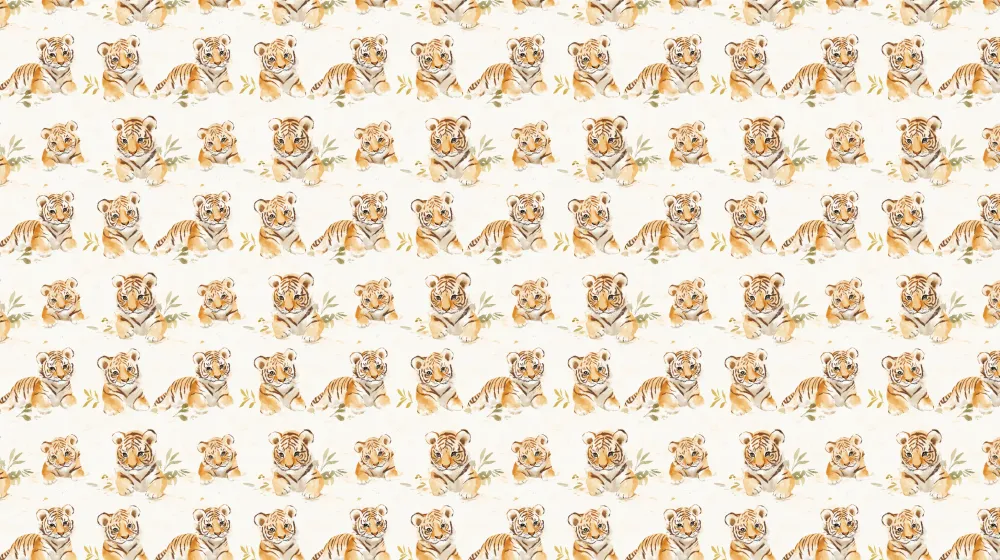 Papel de parede crianç com padrões | Adoráveis tigres em tons suaves