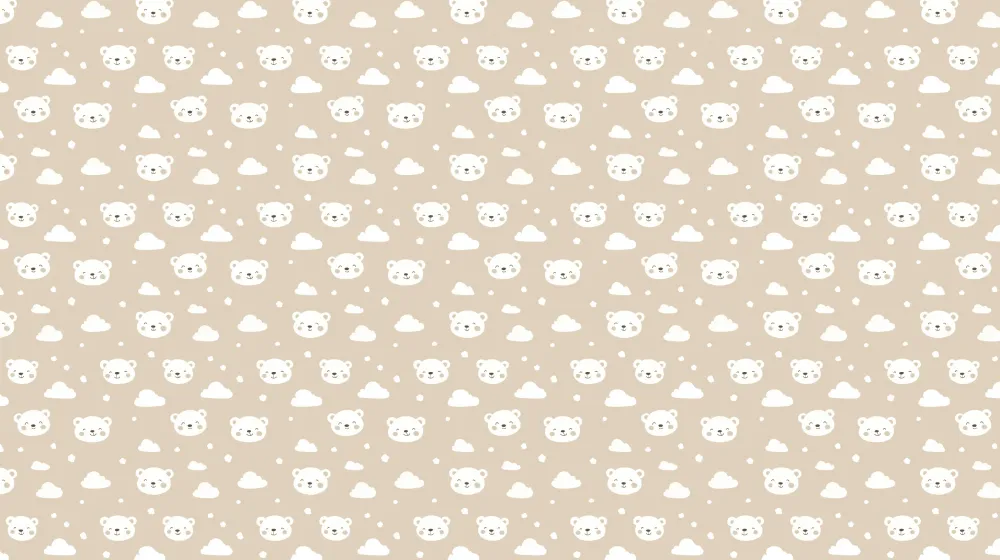 Papel de parede crianç com padrões | Adoráveis cabeças de ursos em fundo bege