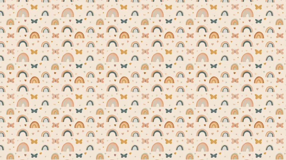 Papel de parede crianç com padrões | Arco-íris e borboletas pastel