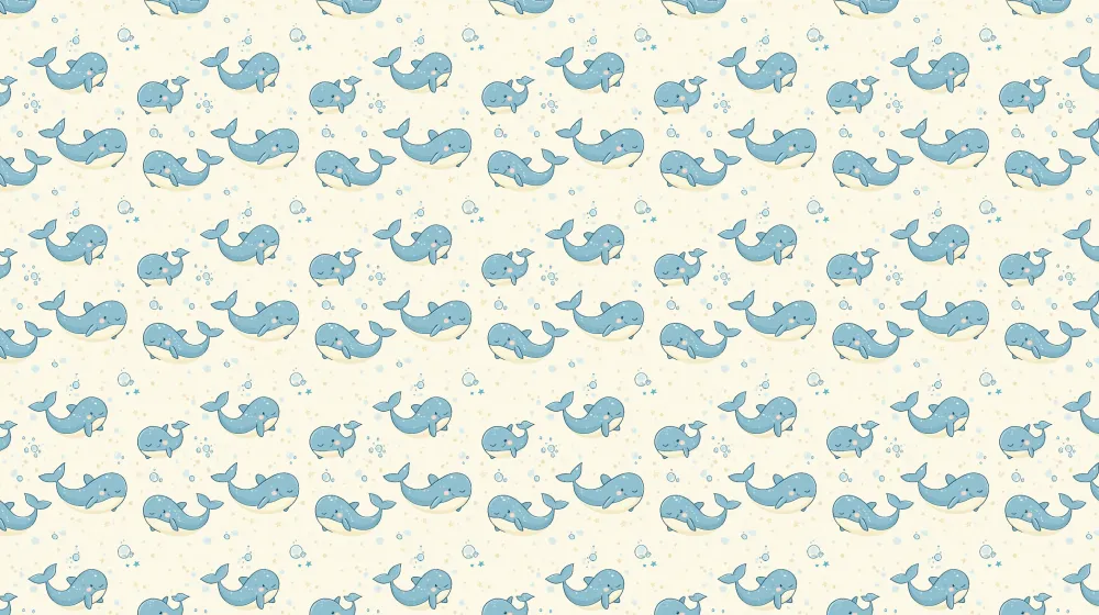 Papel de parede crianç com padrões | Baleias fofas no oceano
