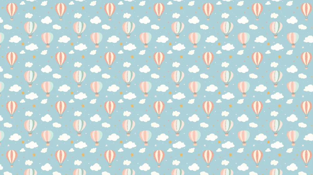 Papel de parede crianç com padrões | Balões de ar coloridos em um céu pastel