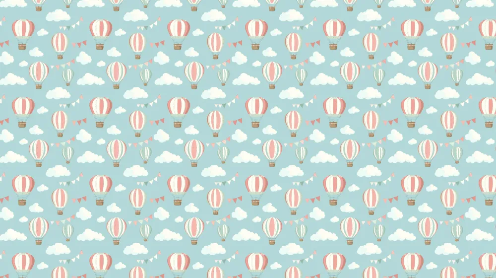 Papel de parede crianç com padrões | Balões de ar coloridos em fundo azul
