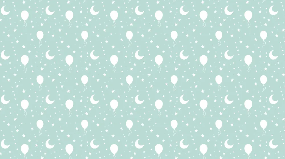 Papel de parede crianç com padrões | Balões brancos e estrelas em fundo menta