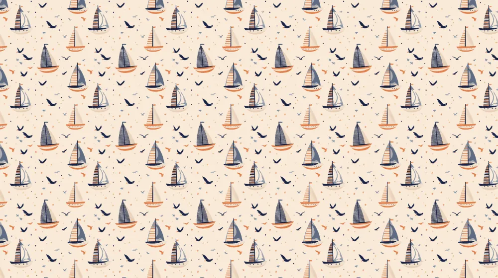 Papel de parede crianç com padrões | Barcos e pássaros no mar