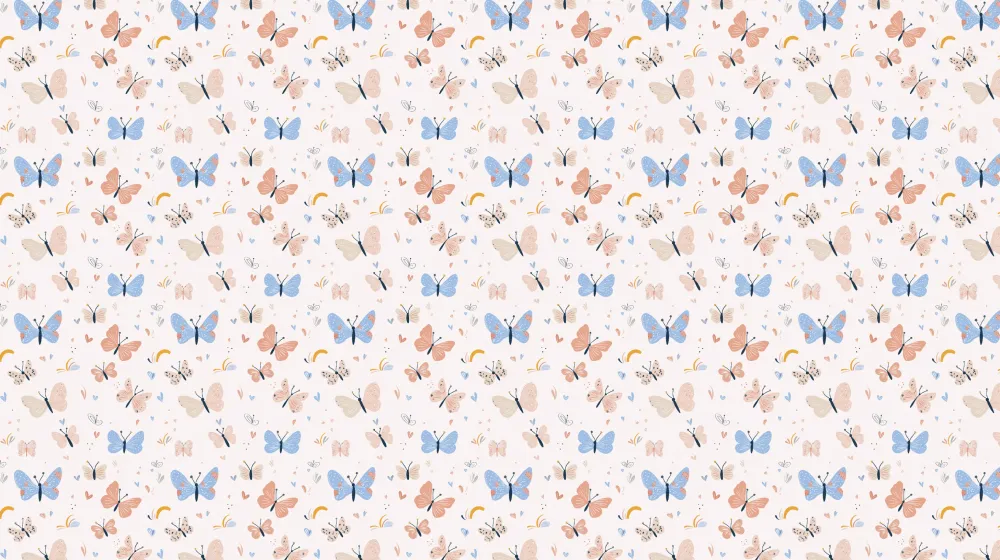 Papel de parede crianç com padrões | Borboletas coloridas em fundo suave