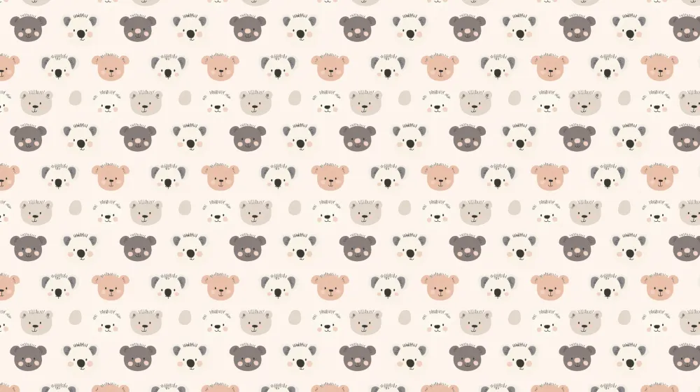 Papel de parede crianç com padrões | Cabeças de animais adoráveis em cores suaves