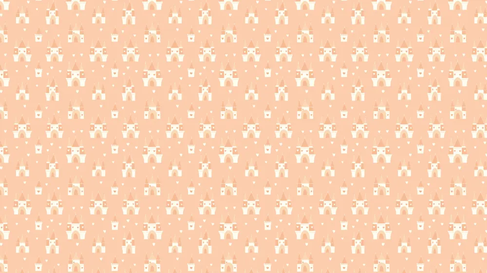 Papel de parede crianç com padrões | Castelos mágicos e corações em fundo rosa