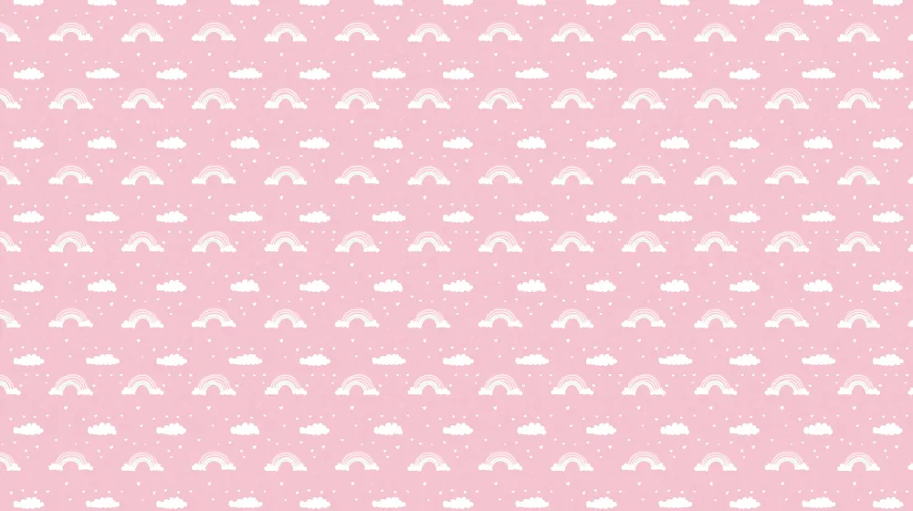 Papel de parede crianç com padrões | Céus cor de rosa com arco-íris e nuvens suaves