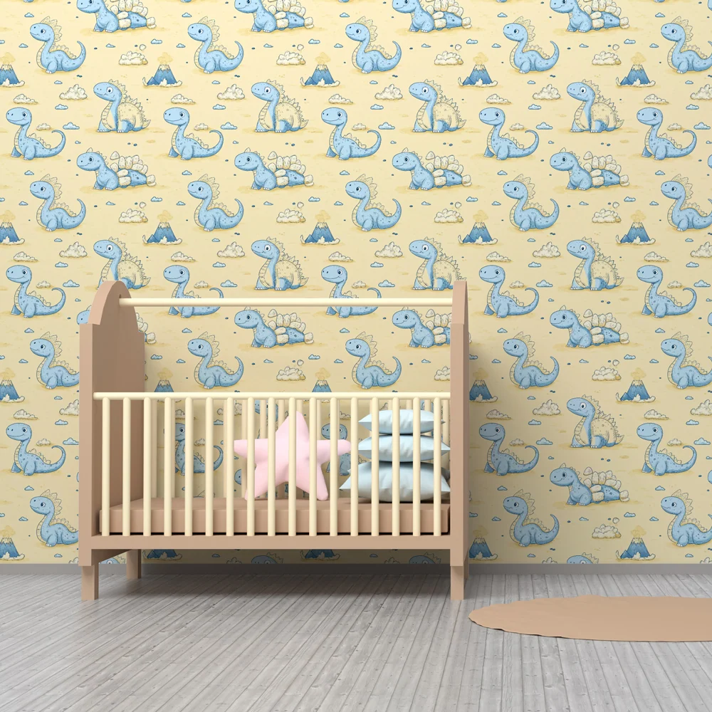 Papel de parede crianç com padrões | Dinossauros fofos em fundo pastel