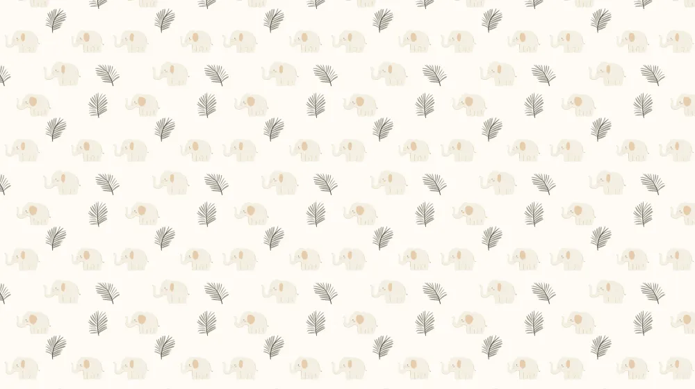Papel de parede crianç com padrões | Elefantes elegantes e folhagens suaves