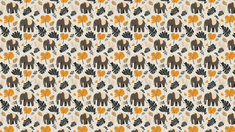 Papel de parede crianç com padrões | Elefantes e folhagens coloridas