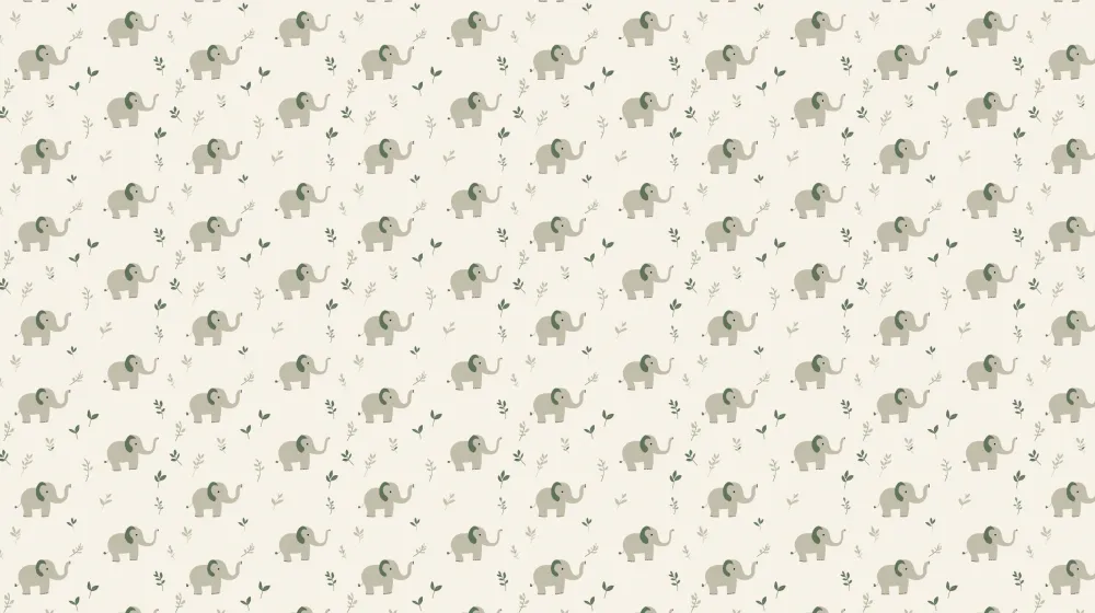 Papel de parede crianç com padrões | Elefantes suaves e folhagens delicadas