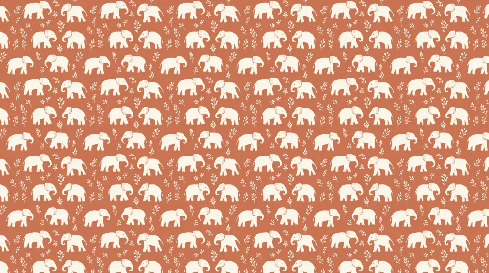 Papel de parede crianç com padrões | Elefantes brincar em fundo terracota