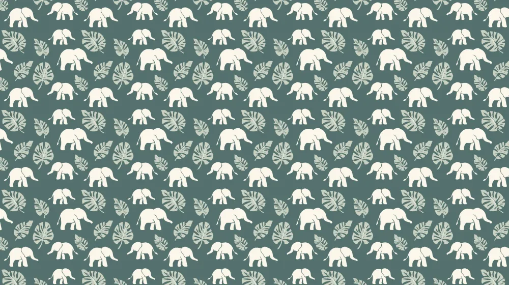 Papel de parede crianç com padrões | Elefantes elegantes e folhagens calmantes