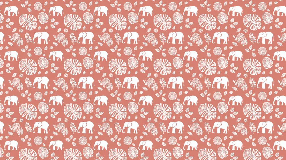 Papel de parede crianç com padrões | Elegantes elefantes em fundo terracota