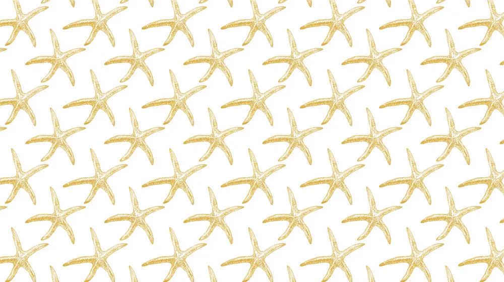 Papel de parede crianç com padrões | Estrelas do mar douradas em fundo branco