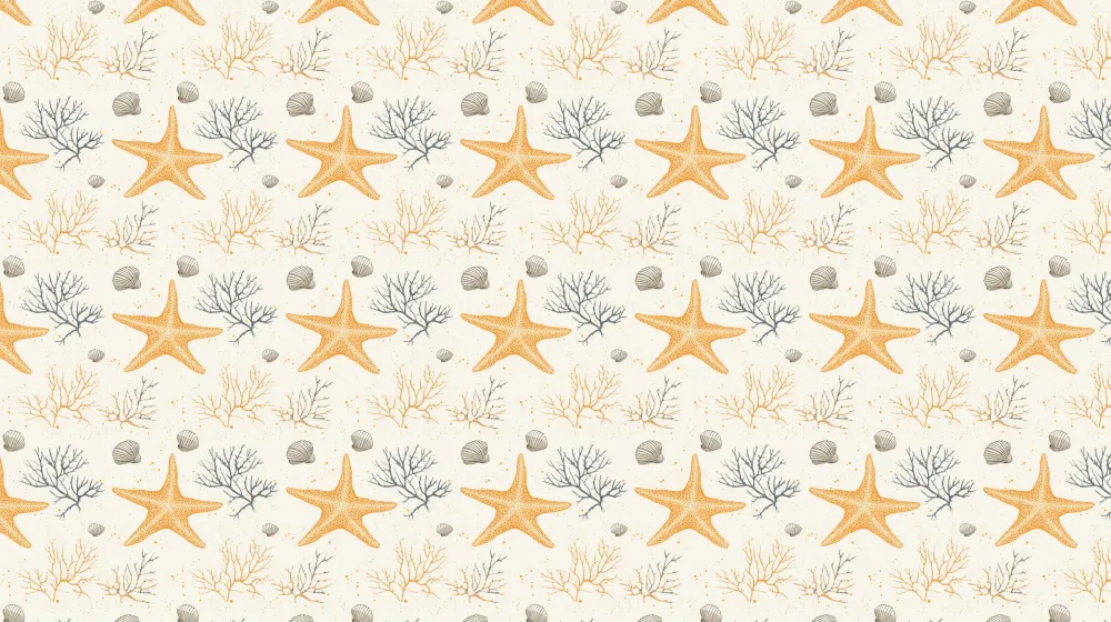 Papel de parede crianç com padrões | Estrelas do mar e corais em aquarela