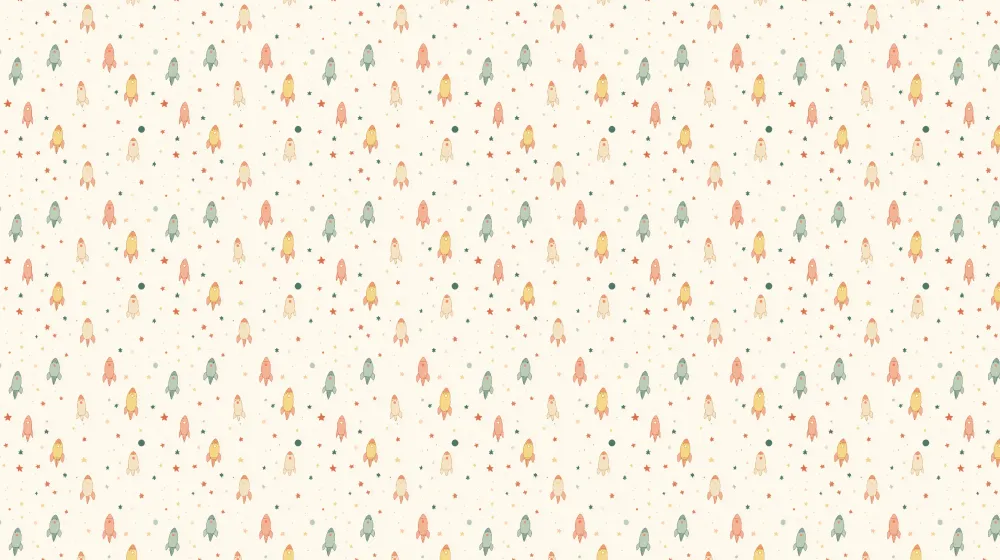 Papel de parede crianç com padrões | Foguetes coloridos e estrelas brilhantes