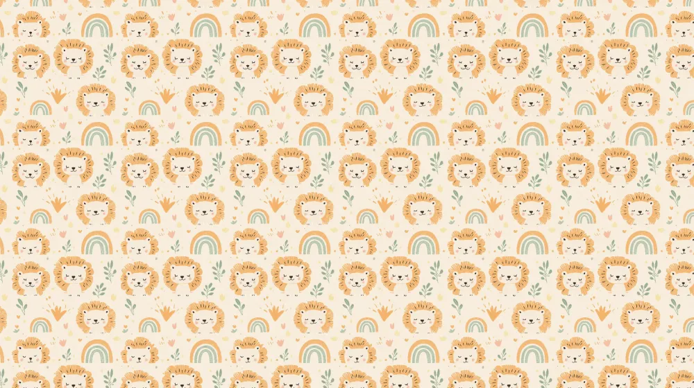 Papel de parede crianç com padrões | Leões adoráveis e arco-íris coloridos