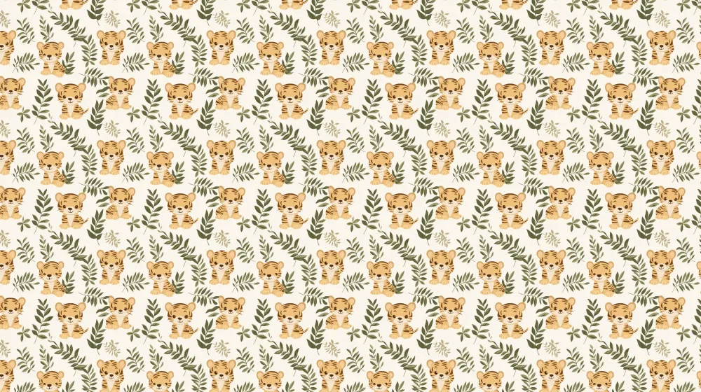 Papel de parede crianç com padrões | Lindos tigres entre folhagens delicadas