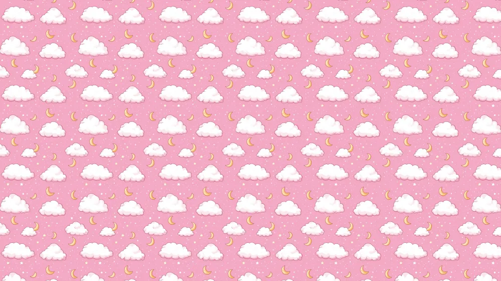 Papel de parede crianç com padrões | Nuvens suaves e crescentes de lua em fundo rosa