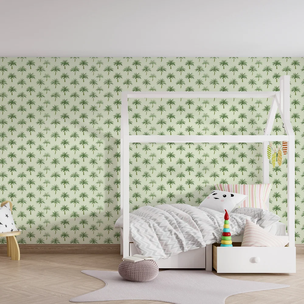Papel de parede crianç com padrões | Padrão de palmeiras verdes em fundo claro