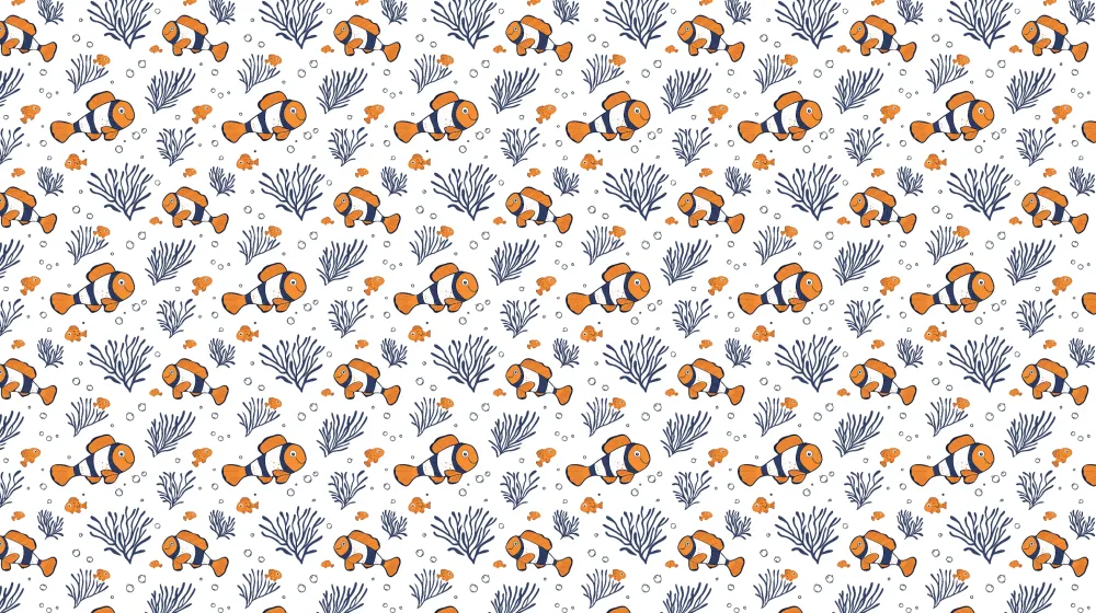 Papel de parede crianç com padrões | Peixes-palhaço coloridos e recifes de coral