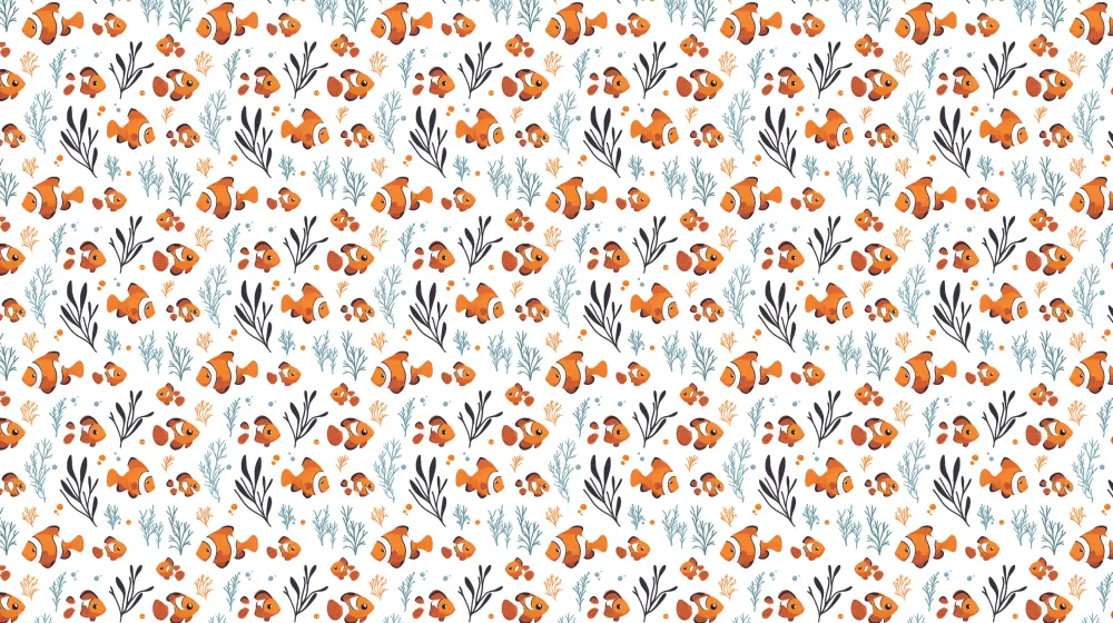 Papel de parede crianç com padrões | Peixes-palhaço coloridos em um mundo subaquático